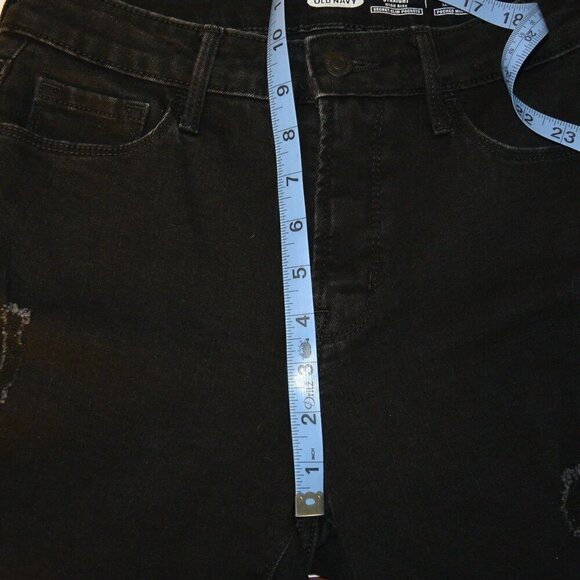 Old Navy Power Slim Straight High Rise Black Jeans Distressed Women's Size 6 - Picture 6 of 9